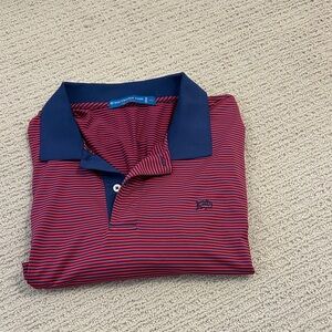 Southern Tide Navy and Red Striped Polo